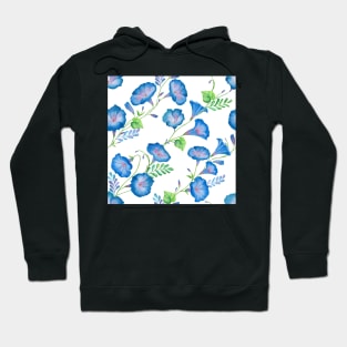 Morning Glory watercolor flowers ornament. Spring blue romantic flowers seamless pattern Hoodie